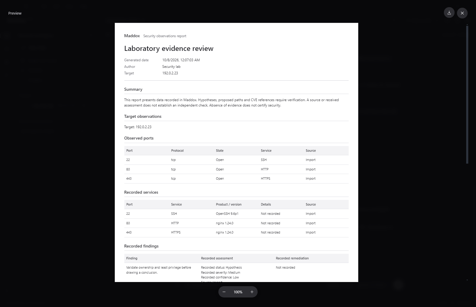 Full-Screen Assessment Report Preview